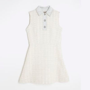 Cream Boucle Denim Sleeveless Mini Dress