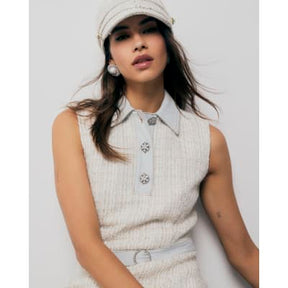 Cream Boucle Denim Sleeveless Mini Dress