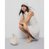 Cream Boucle Denim Sleeveless Mini Dress