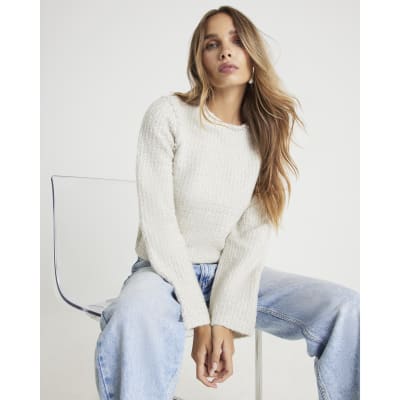 Cream Boucle Embellished Jumper