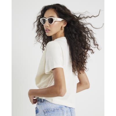 Cream Boucle Hybrid Bow T-shirt