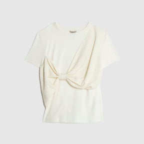 Cream Boucle Hybrid Bow T-shirt