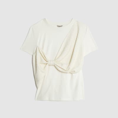 Cream Boucle Hybrid Bow T-shirt