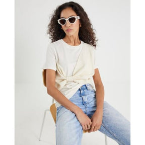 Cream Boucle Hybrid Bow T-shirt