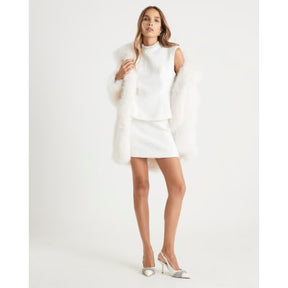 Cream Boucle Pearl Trim Bow back Top