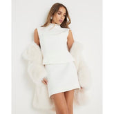 Cream Boucle Pearl Trim Bow back Top