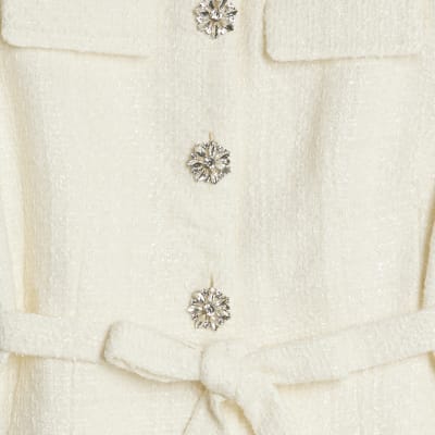 Cream Boucle Short Sleeve Collared Button Top