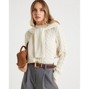 Cream Cable Knit Tie Neck Jumper