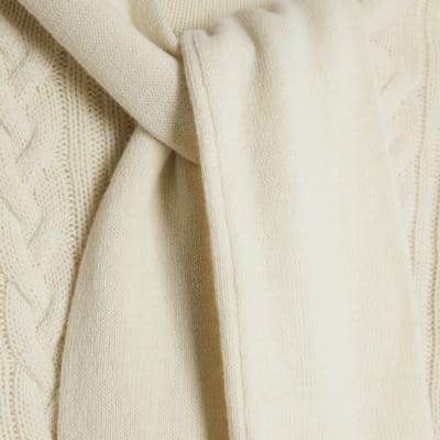 Cream Cable Knit Tie Neck Jumper