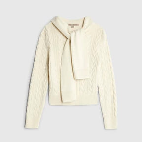 Cream Cable Knit Tie Neck Jumper