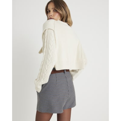 Cream Cable Knit Tie Neck Jumper