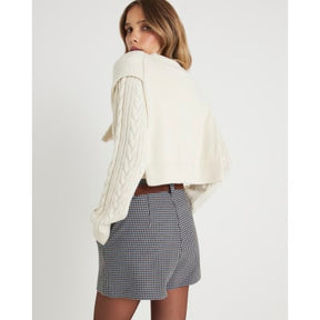 Cream Cable Knit Tie Neck Jumper