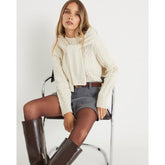 Cream Cable Knit Tie Neck Jumper