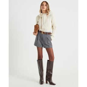 Cream Cable Knit Tie Neck Jumper