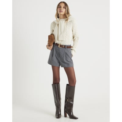 Cream Cable Knit Tie Neck Jumper