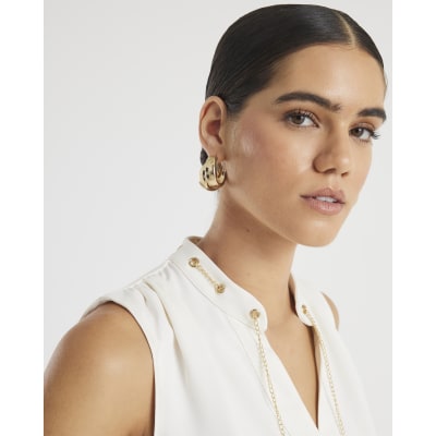 Cream Chain Detail Shell Top