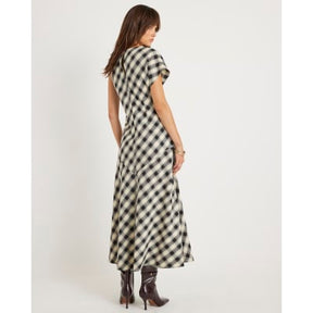Cream Check Print Knot Maxi Dress