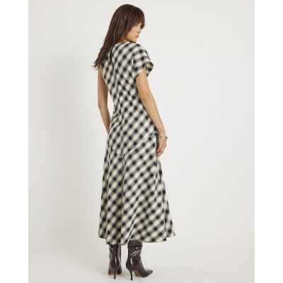 Cream Check Print Knot Maxi Dress