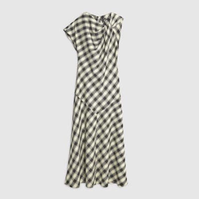 Cream Check Print Knot Maxi Dress