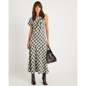 Cream Check Print Knot Maxi Dress