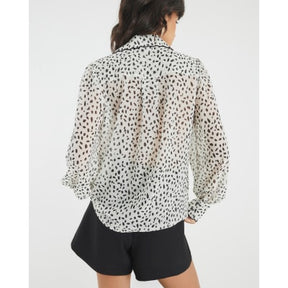 Cream Chiffon Spot Print Scallop Trim Shirt
