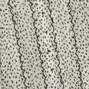 Cream Chiffon Spot Print Scallop Trim Shirt