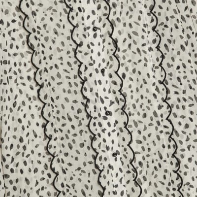Cream Chiffon Spot Print Scallop Trim Shirt