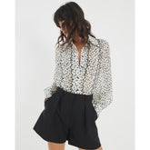 Cream Chiffon Spot Print Scallop Trim Shirt