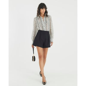 Cream Chiffon Spot Print Scallop Trim Shirt