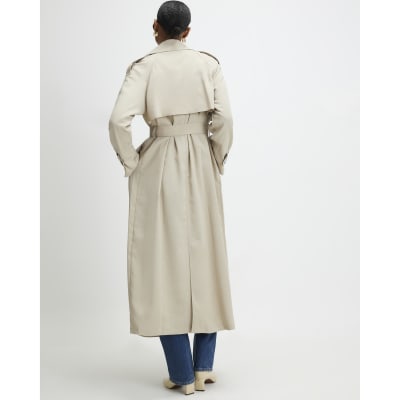 Cream Collared Long Sleeve Trench Coat