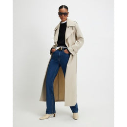 Cream Collared Long Sleeve Trench Coat