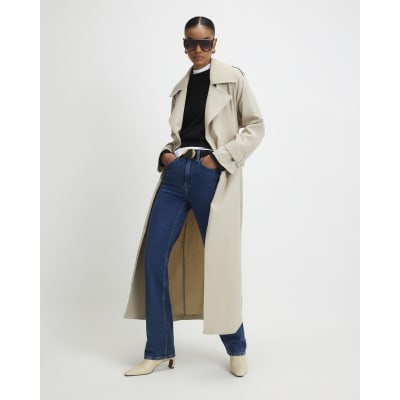 Cream Collared Long Sleeve Trench Coat