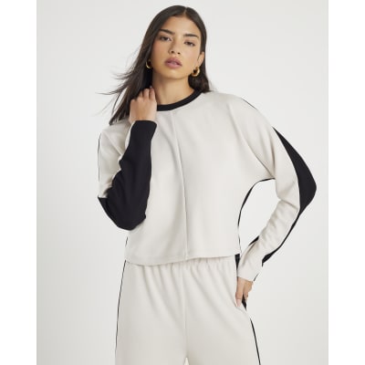 Cream Colour Block Batwing Sweatshirt