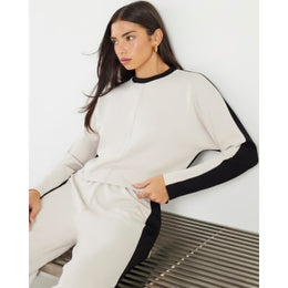 Cream Colour Block Batwing Sweatshirt