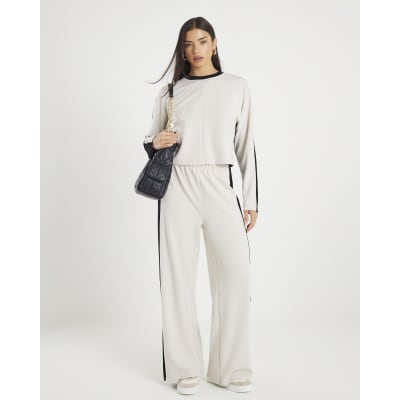 Cream Colour Block Batwing Sweatshirt