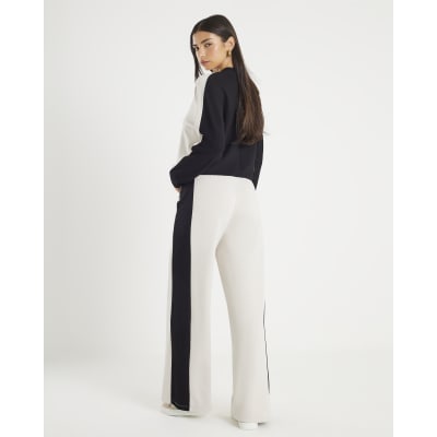 Cream Colour Block Wide Leg Trousers