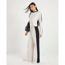 Cream Colour Block Wide Leg Trousers