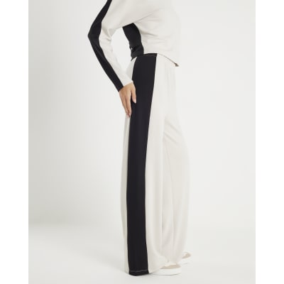 Cream Colour Block Wide Leg Trousers