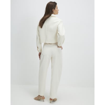 Cream Corduroy Barrel Leg Trousers