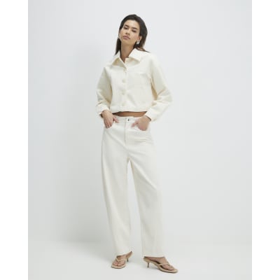 Cream Corduroy Barrel Leg Trousers