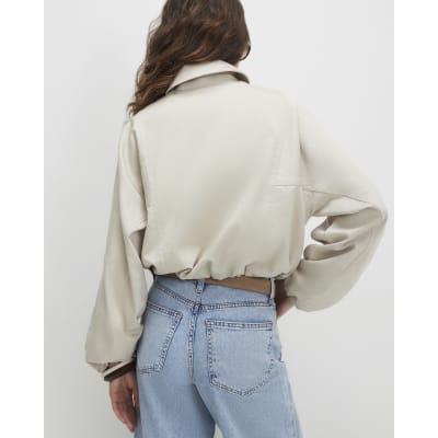 Cream Cotton Blend Harrington Jacket