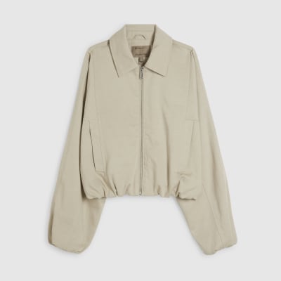 Cream Cotton Blend Harrington Jacket