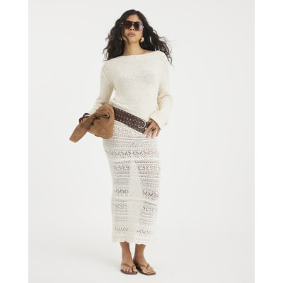 Cream Crochet Maxi Skirt
