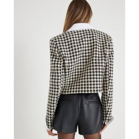 Cream Crop Dogtooth Boucle Hybrid Blazer