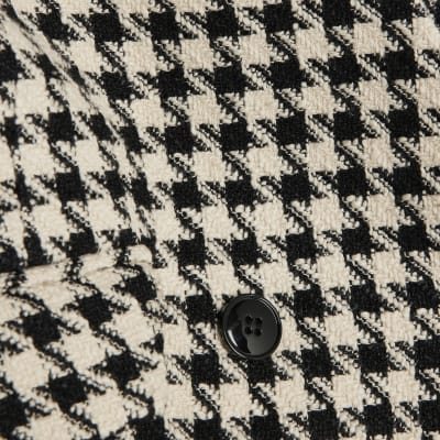 Cream Crop Dogtooth Boucle Hybrid Blazer