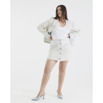 Cream Denim Boucle Mix Mini Skirt