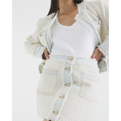 Cream Denim Boucle Mix Mini Skirt