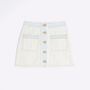 Cream Denim Boucle Mix Mini Skirt