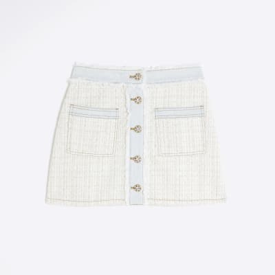 Cream Denim Boucle Mix Mini Skirt