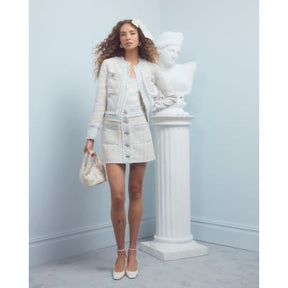 Cream Denim Boucle Mix Mini Skirt